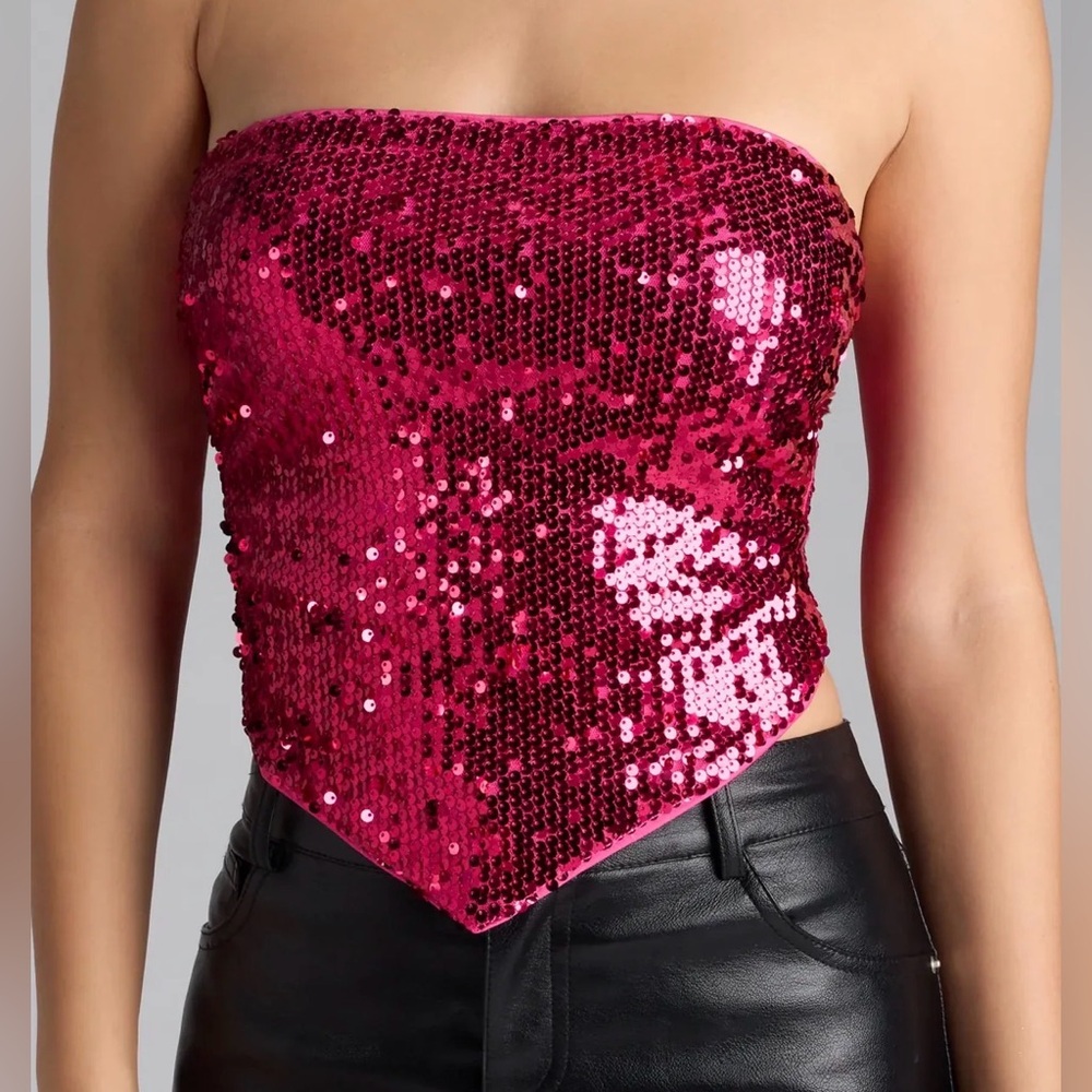 Windsor Y2K Style Fuchsia Sequin Strapless Crop Top
